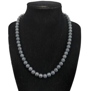 Vintage Gunmetal Grey Faux Pearl Knotted Strand Necklace - 18" beads